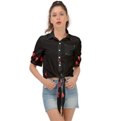 Valentine Day Heart Flower Tie Front Shirt  by artworkshop