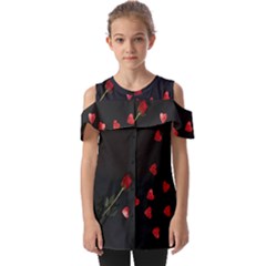 Valentine Day Heart Flower Fold Over Open Sleeve Top by artworkshop