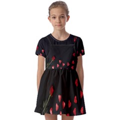 Valentine Day Heart Flower Kids  Short Sleeve Pinafore Style Dress by artworkshop