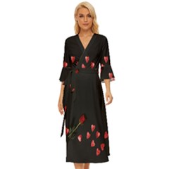 Valentine Day Heart Flower Midsummer Wrap Dress by artworkshop