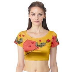 Valentine Day Heart Flower Gift Short Sleeve Crop Top by artworkshop