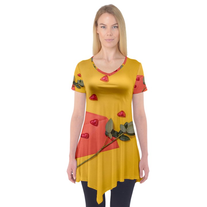 Valentine Day Heart Flower Gift Short Sleeve Tunic 