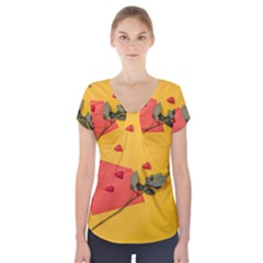 Valentine Day Heart Flower Gift Short Sleeve Front Detail Top by artworkshop