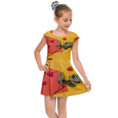 Valentine Day Heart Flower Gift Kids  Cap Sleeve Dress by artworkshop