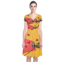 Valentine Day Heart Flower Gift Short Sleeve Front Wrap Dress by artworkshop