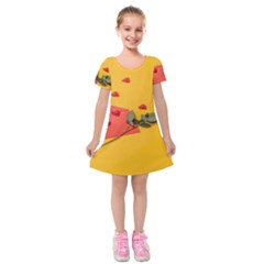 Valentine Day Heart Flower Gift Kids  Short Sleeve Velvet Dress by artworkshop