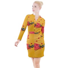 Valentine Day Heart Flower Gift Button Long Sleeve Dress by artworkshop