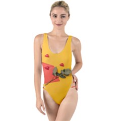 Valentine Day Heart Flower Gift High Leg Strappy Swimsuit