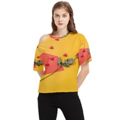 Valentine Day Heart Flower Gift One Shoulder Cut Out Tee by artworkshop