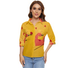 Valentine Day Heart Flower Gift Women s Quarter Sleeve Pocket Shirt