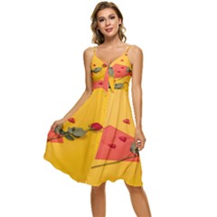 Valentine Day Heart Flower Gift Sleeveless Tie Front Chiffon Dress by artworkshop