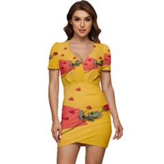 Valentine Day Heart Flower Gift Low Cut Cap Sleeve Mini Dress by artworkshop