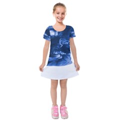 Moving Water And Ink Kids  Short Sleeve Velvet Dress by artworkshop