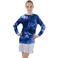 Moving Water And Ink Long Sleeve Hoodie Dress by artworkshop