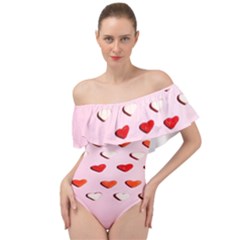 Lolly Candy  Valentine Day Off Shoulder Velour Bodysuit  by artworkshop