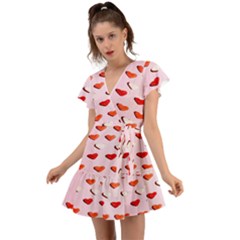 Lolly Candy  Valentine Day Flutter Sleeve Wrap Dress by artworkshop