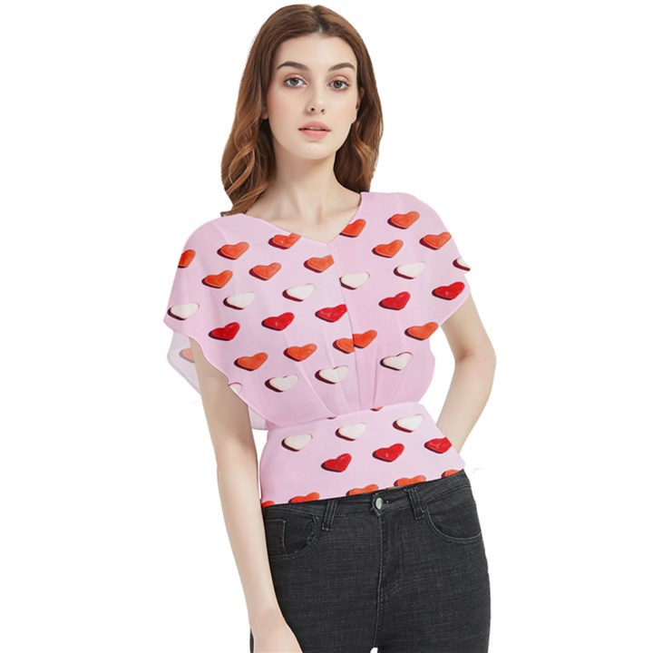 Lolly Candy  Valentine Day Butterfly Chiffon Blouse