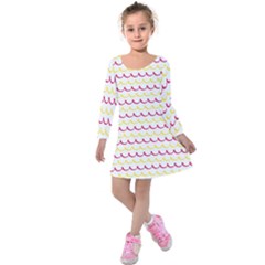 Pattern Waves Kids  Long Sleeve Velvet Dress by artworkshop