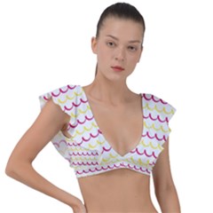 Pattern Waves Plunge Frill Sleeve Bikini Top by artworkshop