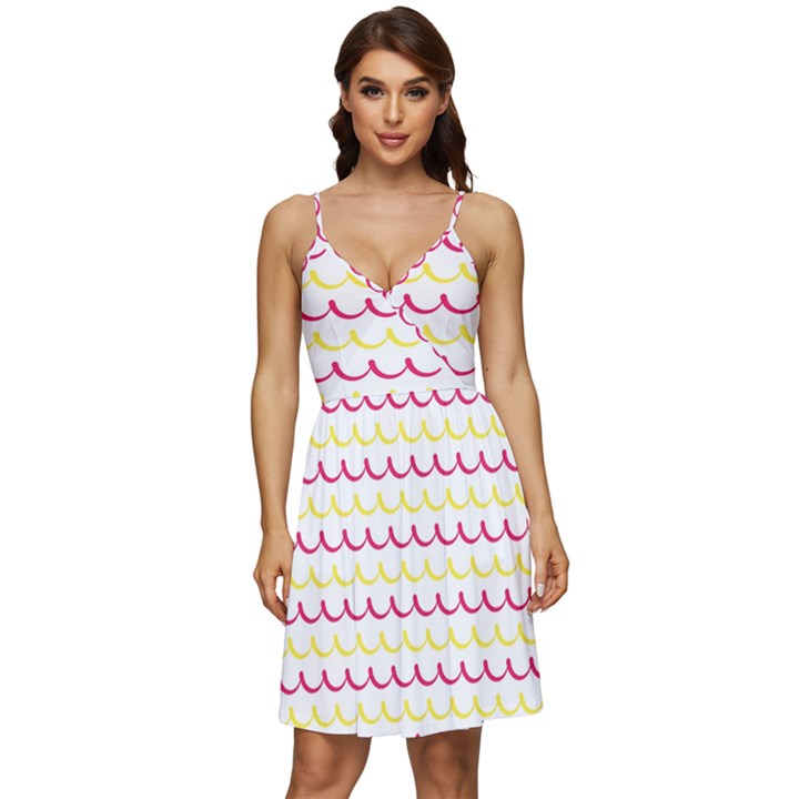 Pattern Waves V-Neck Pocket Summer Dress 