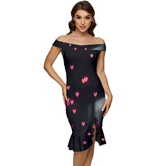 Love Valentine s Day Off Shoulder Ruffle Split Hem Bodycon Dress