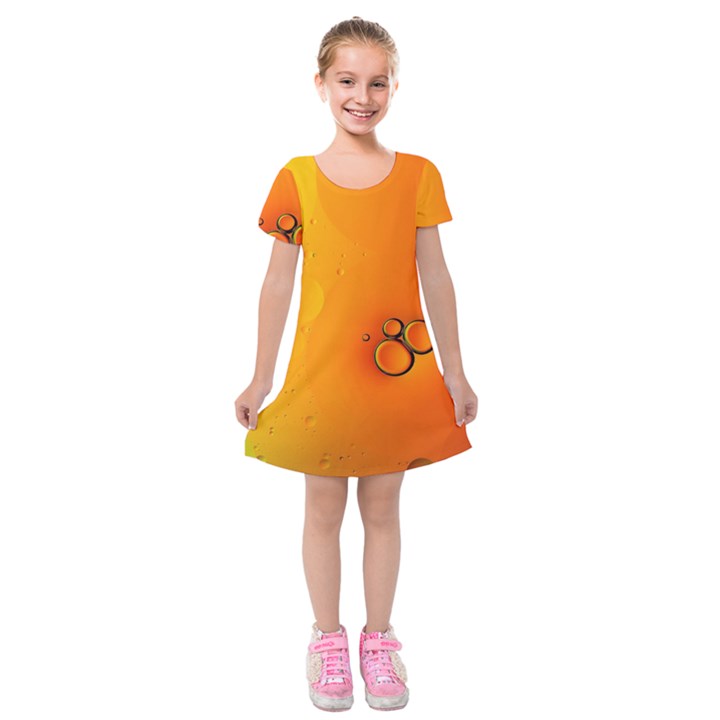 Wallpaper Liquid Bubbles Macro Orange Bright Kids  Short Sleeve Velvet Dress