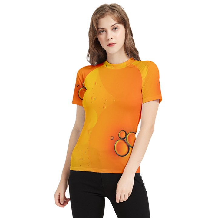 Wallpaper Liquid Bubbles Macro Orange Bright Women s Short Sleeve Rash Guard