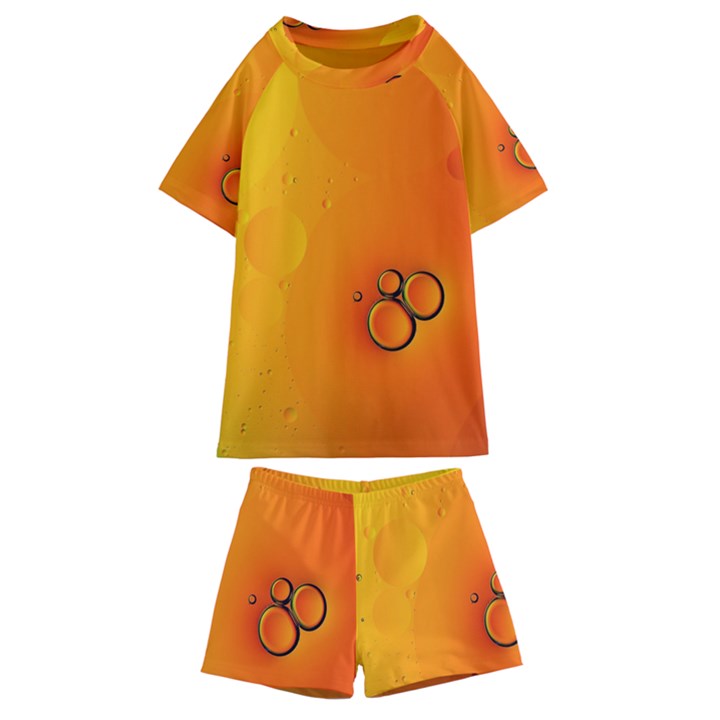 Wallpaper Liquid Bubbles Macro Orange Bright Kids  Swim Tee and Shorts Set