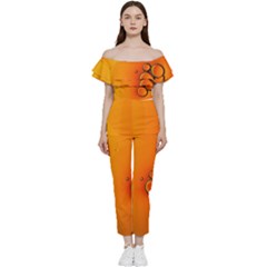 Wallpaper Liquid Bubbles Macro Orange Bright Off Shoulder Ruffle Top Jumpsuit