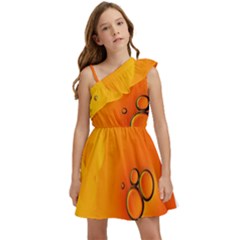 Wallpaper Liquid Bubbles Macro Orange Bright Kids  One Shoulder Party Dress by artworkshop