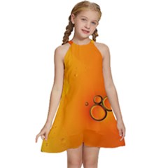 Wallpaper Liquid Bubbles Macro Orange Bright Kids  Halter Collar Waist Tie Chiffon Dress by artworkshop