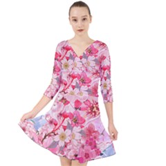 Angelica Floral  Quarter Sleeve Front Wrap Dress by PollyParadiseBoutique7