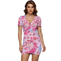 Angelica Floral  Low Cut Cap Sleeve Mini Dress