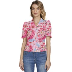 Angelica Floral  Puffed Short Sleeve Button Up Jacket