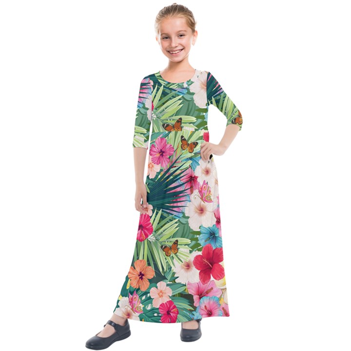 Tropical Summer  Kids  Quarter Sleeve Maxi Dress