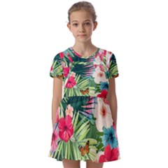 Tropical Summer  Kids  Short Sleeve Pinafore Style Dress