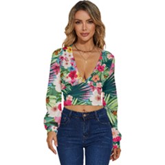 Tropical Summer  Long Sleeve Deep-v Velour Top