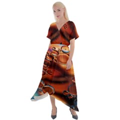 Copper Glow Cross Front Sharkbite Hem Maxi Dress by artworkshop