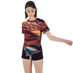 Copper Glow Asymmetrical Short Sleeve Sports Tee by artworkshop