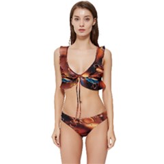 Copper Glow Low Cut Ruffle Edge Bikini Set