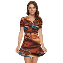 Copper Glow V-neck High Waist Chiffon Mini Dress