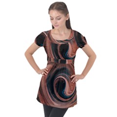 Abstrak Pattern Wallpaper Puff Sleeve Tunic Top