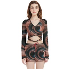 Abstrak Pattern Wallpaper Velvet Wrap Crop Top and Shorts Set