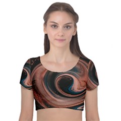 Abstrak Pattern Wallpaper Velvet Short Sleeve Crop Top 