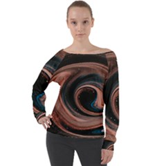 Abstrak Pattern Wallpaper Off Shoulder Long Sleeve Velour Top