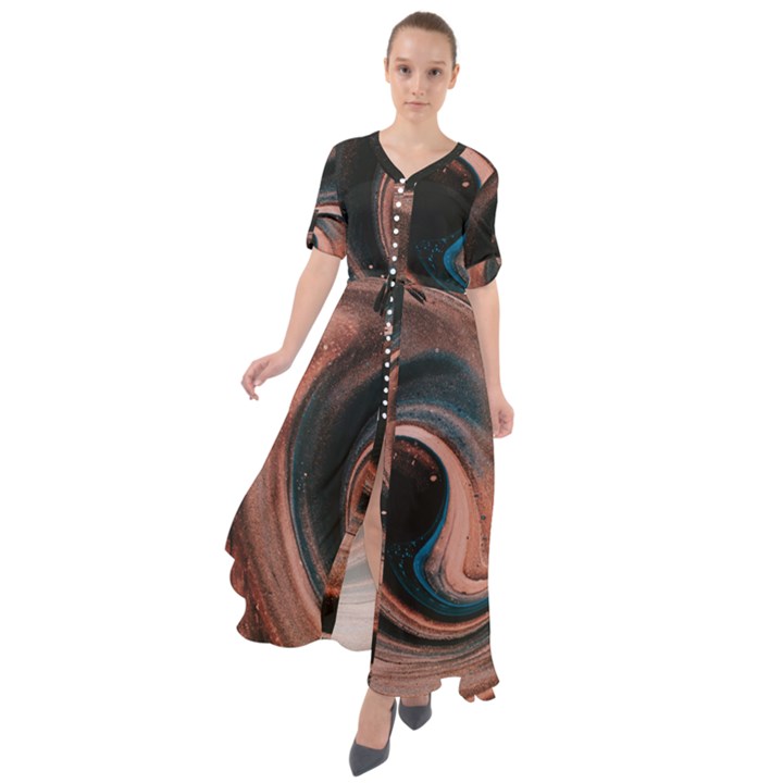 Abstrak Pattern Wallpaper Waist Tie Boho Maxi Dress