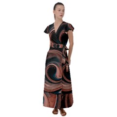 Abstrak Pattern Wallpaper Flutter Sleeve Maxi Dress