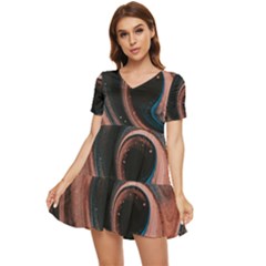 Abstrak Pattern Wallpaper Tiered Short Sleeve Babydoll Dress