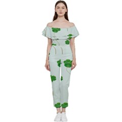 Decorative Plants Off Shoulder Ruffle Top Jumpsuit