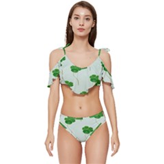 Decorative Plants Ruffle Edge Tie Up Bikini Set	 by artworkshop